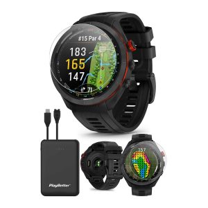 Garmin Approach S70 (Black, 47mm) Golf GPS Watch Bundle with PlayBetter Screen Protectors & Portable Charger