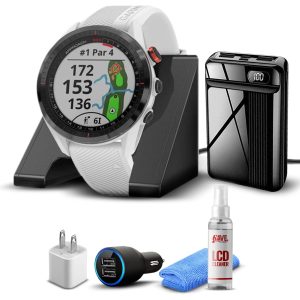 Garmin Approach S62 GPS Golf Watch (Black Bezel/White Band) + Accessory Kit